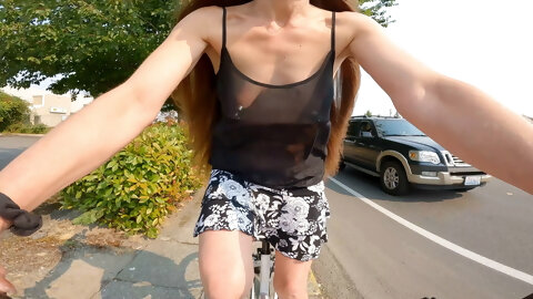 Longpussy, A Ride With Heavy Floppy Tits In A Sheer Shirt Again.