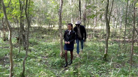 A Black Guy Showed His Cock In The Bushes And Fucked A Schoolgirl At A Tree